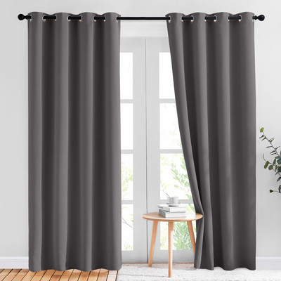 Gray Blackout Curtains for Bedroom 84 inches Long - Thermal Drapes Grommet Ro...-image