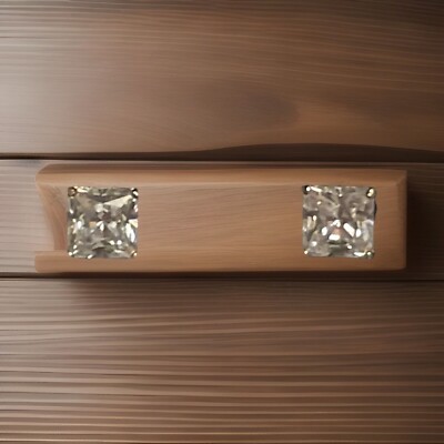 Princess Cut 14k Gold Earrings Cubic Zirconia Solid Yellow Gold-image