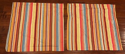 Pottery Barn Euro Pillow Shams Pair Colorful Stripes Red Blue Yellow 30