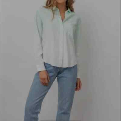 Rails Ingrid Dip Dye Raw Hem Button Down Tencel Linen Shirt Size Large-image