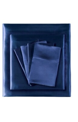 MADISON PARK: Essentials- 6pc Navy Satin Wrinkle-Free Luxurious Sheet Set- Full-image