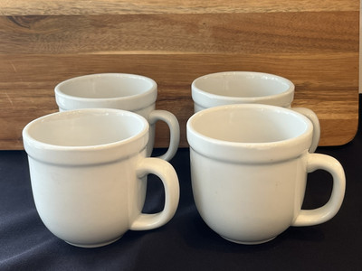 4x POTTERY BARN SUPPERTIME Du Jour WHITE Porcelain Coffee Mug 10 oz-image
