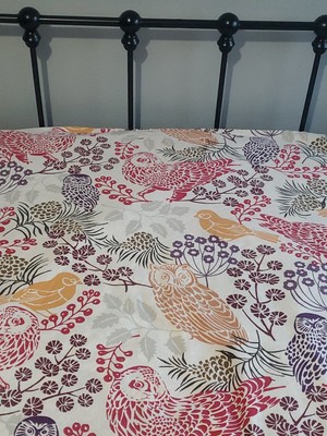 Pottery Barn Owls Full Queen Duvet Cover Cotton Birds Red Purple Yellow Spring -image