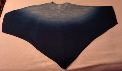 One World OMBRE GRAY BLUE BLACK Knit Embellished V-Neck Dip-Dye Poncho L/XL-image