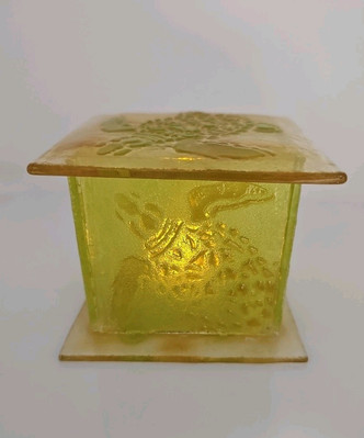 Fused Glass Trinket Box Or Candle With Lid Sea Turtle Artist Hand Made -image