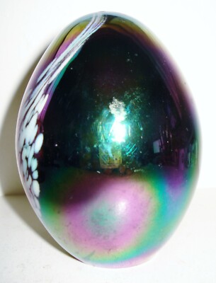  VINTAGE STUDIO ART AMETHYST GLASS EGG PAPERWEIGHT CARNIVAL GLASS DESIGN NR-image