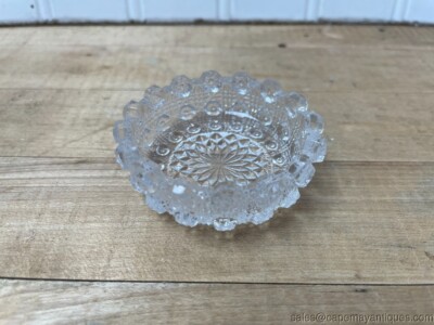 Antique Pressed Glass Salt Dip Large Round Diamonds Stars Ribbed Textured-image