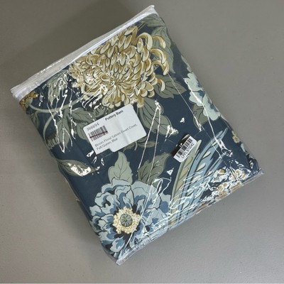 Pottery Barn Bloom Floral Sateen Duvet Cover Full Queen Blue Tan Green Birds NEW-image