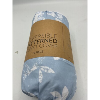 Premium Light Blue Reversible Full/Queen Size Duvet Covert Set 3 Pcs-image