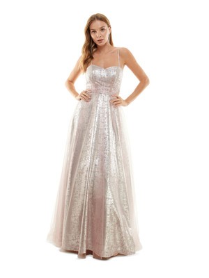 CITY STUDIO Womens Pink Lined Mesh Overlay Tie-back Formal Dress 5-image