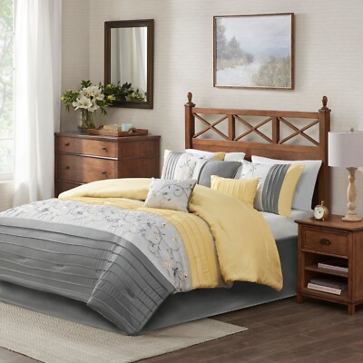 Madison Park Reversible Comforter Set—Solid Faux Silk Floral Patchwork Bedding-image