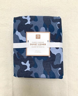 Pottery Barn Teen queen Camo Canvas Duvet Cover only blue-image