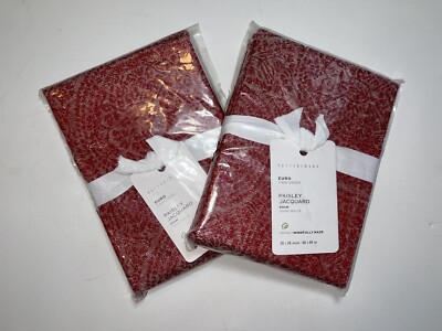 (2) Pottery Barn Paisley Jacquard Belgian Linen Sham Red Berry NEW (4 Avail)-image
