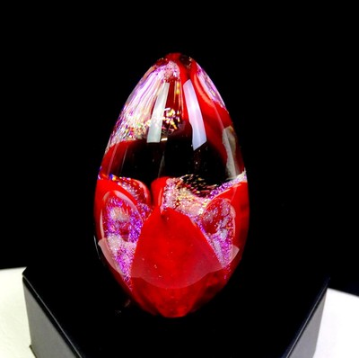 Glass Eye Studio NW Art Glass Red Dichroic Egg Shaped 2 3/4