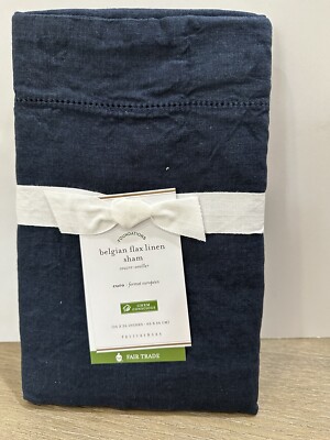 Pottery Barn BELGIAN FLAX LINEN hemstitch SHAM King Midnight blue-image