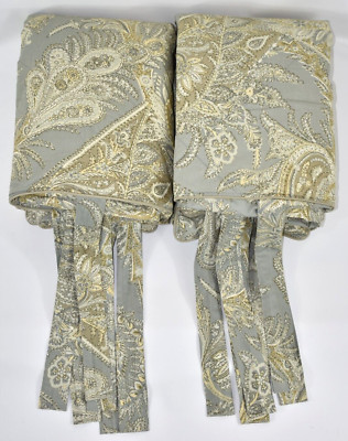 Set 2 Pottery Barn Lewis Paisley Quilted Euro Shams Tie Close Floral Green Brown-image