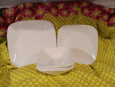 Corelle Studio Pure White Square Dishes, Set of 12--Dinner, Salad Plates & Bowl-image