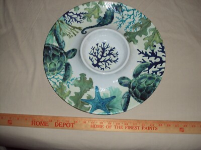 Chip and Dip, Beach- Theme Sea Turtle, Sea Horse, Coral Large 15 inch, NEW NWOT-image