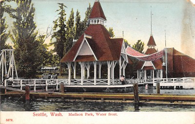 Seattle Washington~Madison Park~Waterfront Boathouse Pavilion~Swing~1908 PCK PC-image
