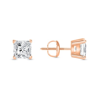 2.75 Ct Princess Cut Earrings Studs Solid 14K Rose Gold Screw Back Basket-image