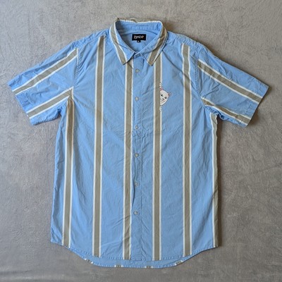 Rip N Dip Peek A Nermal Button Up T Shirt Mens Extra Large XL Blue Gray Striped-image