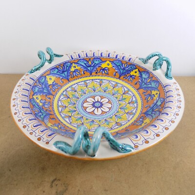 Dip a Mano Siena Italian Art Pottery Large Bowl Snake Handles 14