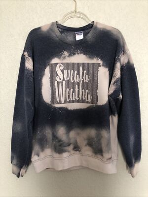 Large L Sweater Weather Tie Die Bleach Dipped Sweatshirt Pullover Blue Gray 1-image