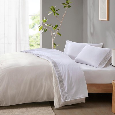 Madison Park Soft Brushed Microfiber Sheets Set, Elegant Embroidery Hem Desig...-image