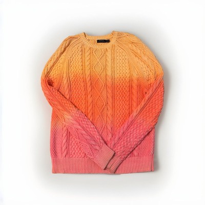 Polo Ralph Lauren Mens XXL Dip dyed Aran-knit Fisherman Sweater Orange Sorbet-image