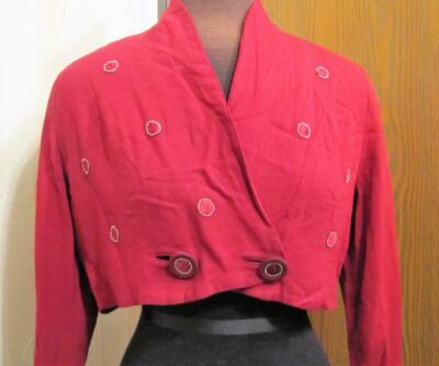 VTG 1940S PAULA DEAN ORIGINALS WINE CREPE CROP TOP BLOUSE METAL STUDS 38B-image