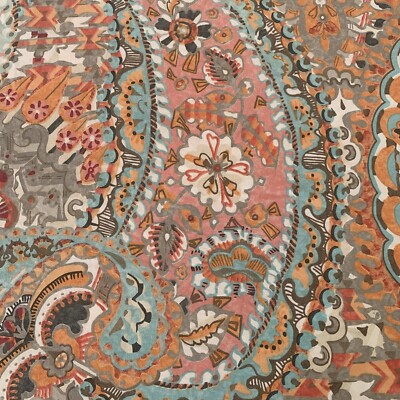 Pottery Barn Paloma Paisley Medallion Orange Aqua Salmon Duvet King-image