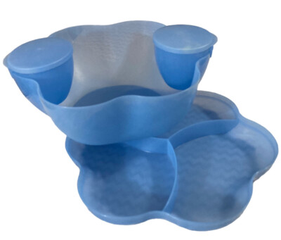 TUPPERWARE Large 1.5 Gal Chip Dip Party Bowls Set Dip Salad Light Blue 4624A-2-image