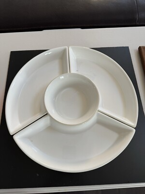 Large Pavillion Princess House White Ceramic Chip & Dip Serving Bowl Set 16”x2”-image