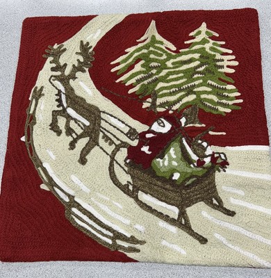Pottery Barn Crewel Santa & Sleigh Pillow Cover , 18”x 18”-image