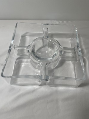 Vintage Heavy LSA Glass Divided Chip & Dip, Veggie Snack Serving Platter Rare -image