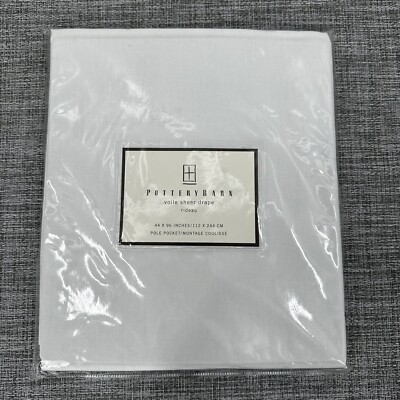 Pottery Barn Viole Sheer Drape Curtain Sheer White Cotton Pole Pocket 46X96 New-image