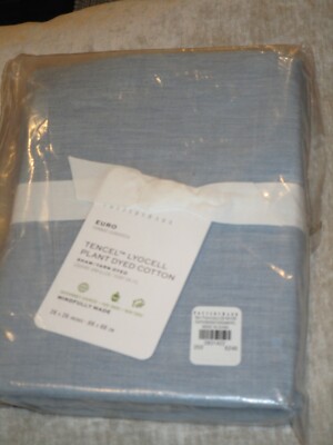 POTTERY BARN TENCEL LYOCELL PLANT DYED COTTON WATERFALL BLUE EURO SHAM     NEW-image