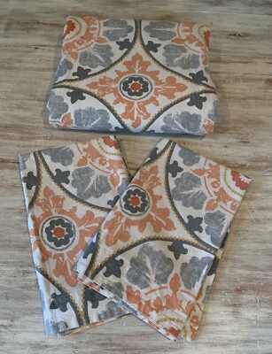 Pottery Barn Veronica Medallion Queen Duvet + 2 Standard Shams Orange Gray 3pc-image