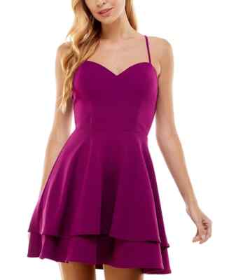 City Studio Sweetheart-Neckline Dress Juniors' 7/8 Orchid Zip Lace Up Closure-image