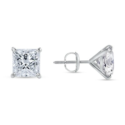 3.50 Ct Princess Cut Earrings Studs Real 14K White Gold Screw Back Martini-image