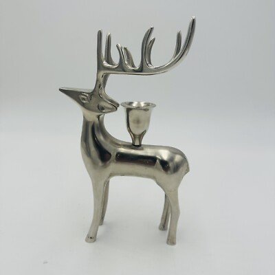 Pottery Barn Reindeer Candle Holders Vintage Silver Plated Seasonal Stag Taper-image