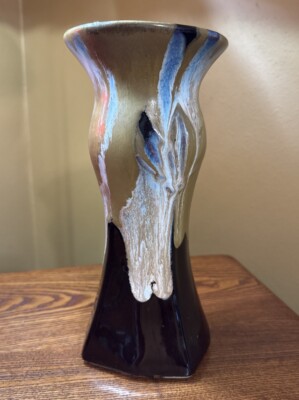 Studio art pottery  lotus Style vase. 9” Tall Square Bottom To Round Top!-image