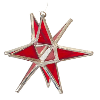 C&C Studio Stained Glass Moravian Star Ornament Red Suncatcher 12 Point NOS 3.5
