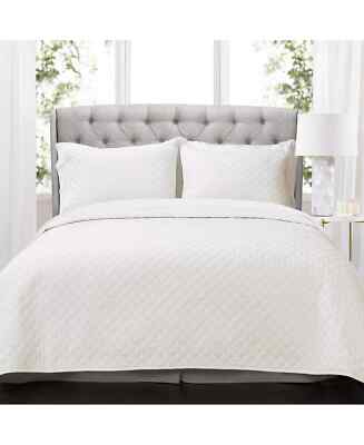 $275 LUSH DÉCOR Ava Diamond Oversized Cotton 3 Piece Quilt Set King White -image