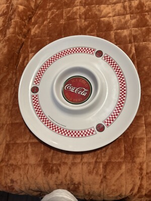 Gibson Coca Cola Set Of Chip n Dip Large Plate 12” Inches Round Platter-image