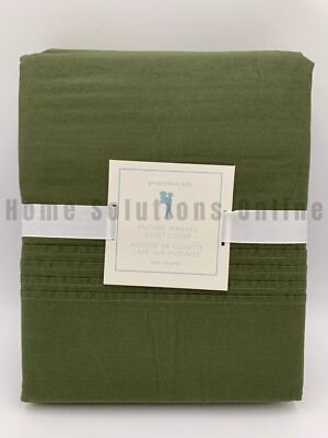 Pottery Barn Kids Enzyme Washed Percale Duvet Cover Olive Green Twin #A1342-image