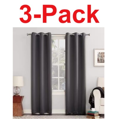 SUN ZERO 3-Pack Charcoal Woven Thermal Blackout Curtain - 40 in. W x 63 in. L-image