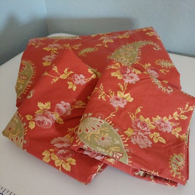 3pc Pottery Barn FLORENCE Red Green QUEEN KING Duvet / Euro Shams Paisley Floral-image