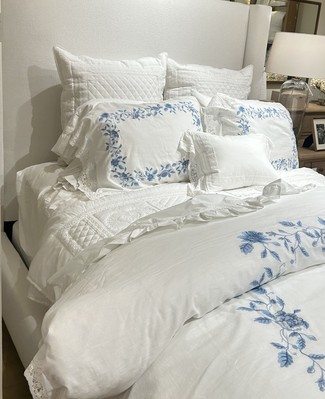 NEW Pottery Barn LOVE SHACK FANCY King Duvet Cover & 2  Euro Shams Blue Rose BEW-image