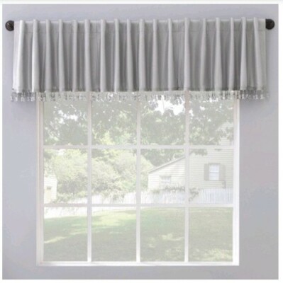 Sun Zero Evelina Chrome Gray Valance Faux Dupioni Silk Beaded Tassels-image